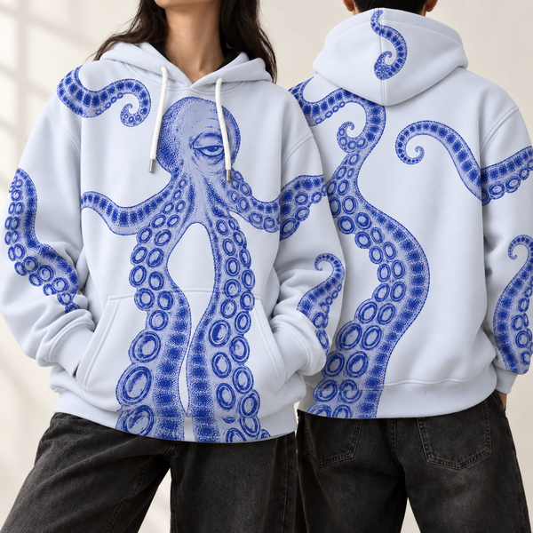 Chrisraw Aodako Hoodie — Blue Sketch Octopus Print