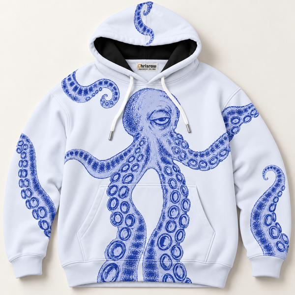 Chrisraw Aodako Hoodie — Blue Sketch Octopus Print