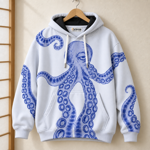 Chrisraw Aodako Hoodie — Blue Sketch Octopus Print