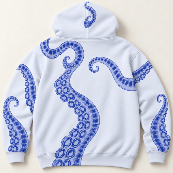 Chrisraw Aodako Hoodie — Blue Sketch Octopus Print
