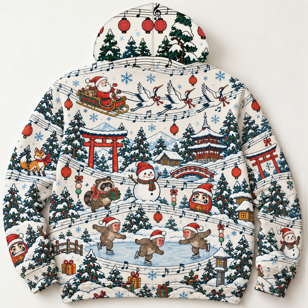 Chrisraw Kurisumasu Hoodie — Japanese Christmas Lucky Cat Snow Monkey All-Over Print