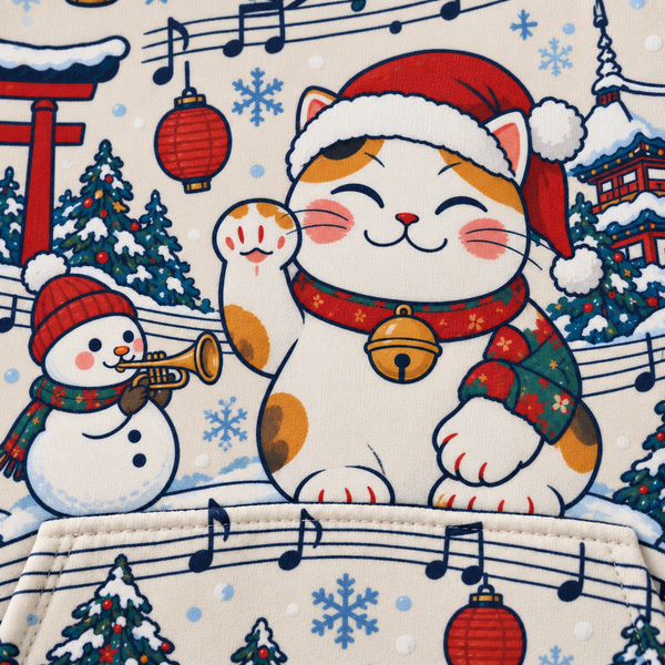 Chrisraw Kurisumasu Hoodie — Japanese Christmas Lucky Cat Snow Monkey All-Over Print