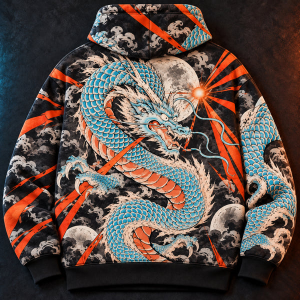 Chrisraw Vermilion Dragon Hoodie — Japanese Ukiyo-e Dragon Tattoo Moon All-Over Print