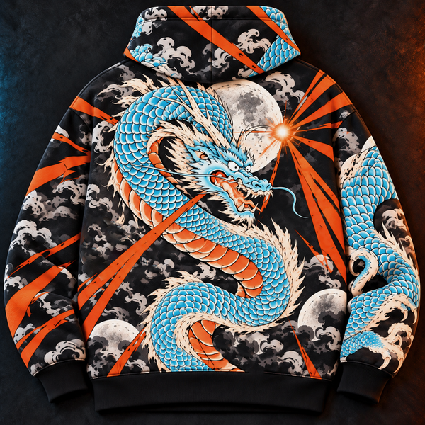 Chrisraw Vermilion Dragon Hoodie — Japanese Ukiyo-e Dragon Tattoo Moon All-Over Print