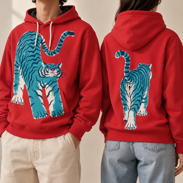 Chrisraw Aotora Hoodie — Blue Tiger Risograph Print