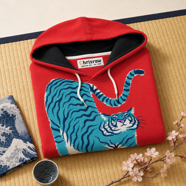 Chrisraw Aotora Hoodie — Blue Tiger Risograph Print