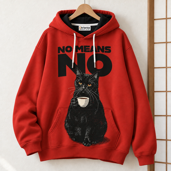 Chrisraw Iyada Hoodie — No Means No Black Cat Print