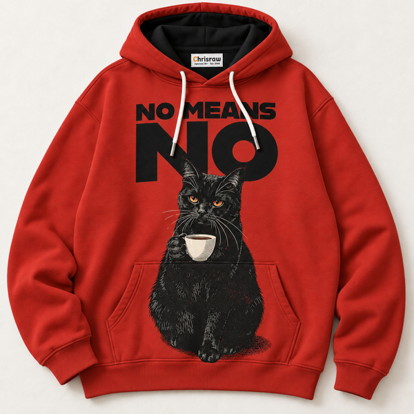 Chrisraw Iyada Hoodie — No Means No Black Cat Print