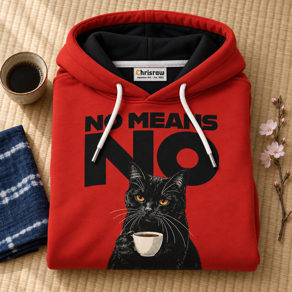 Chrisraw Iyada Hoodie — No Means No Black Cat Print