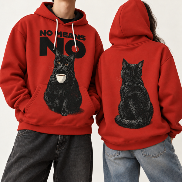 Chrisraw Iyada Hoodie — No Means No Black Cat Print