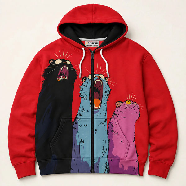 Chrisraw Sanbiki Hoodie — Three Screaming Cats Print
