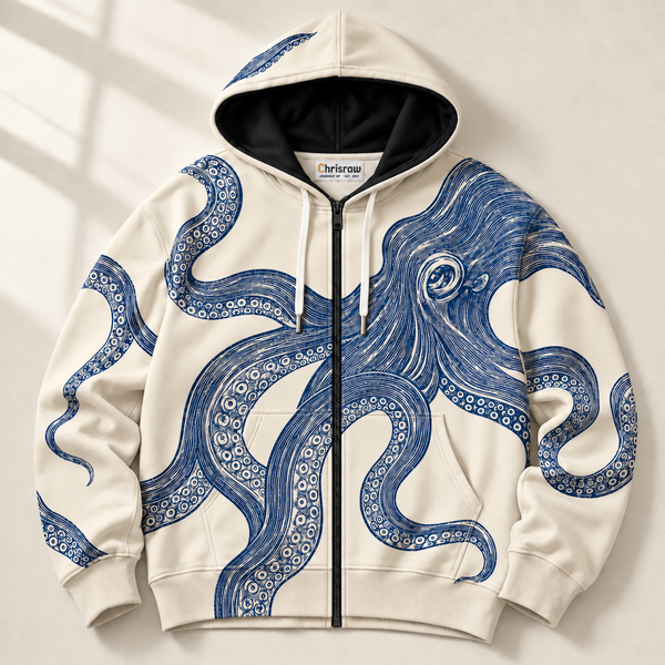 Chrisraw Odako Hoodie — Giant Octopus Linocut Print
