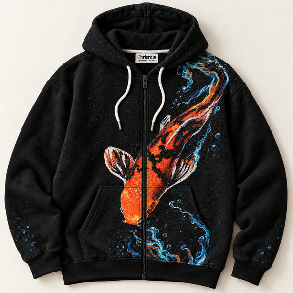 Chrisraw Yorugoi Hoodie — Night Koi and Glowing Water Print