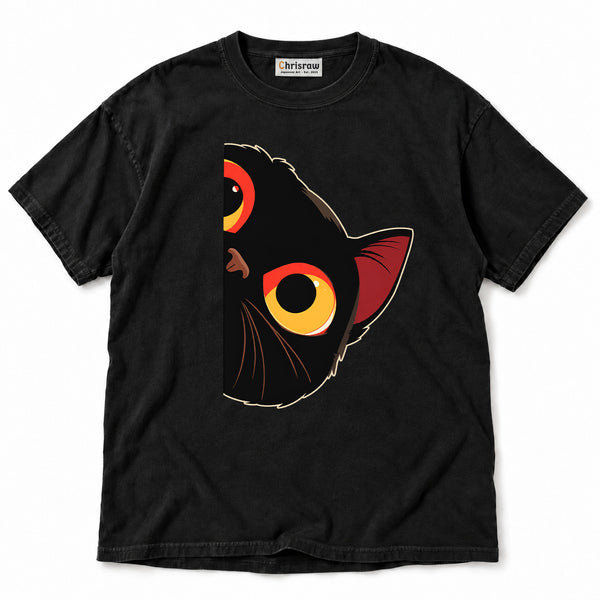 Chrisraw Nekome Unisex Comfort T-Shirt — Black Cat Big Eyes Print