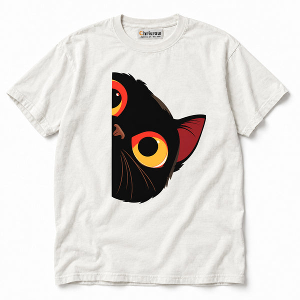 Chrisraw Nekome Unisex Comfort T-Shirt — Black Cat Big Eyes Print