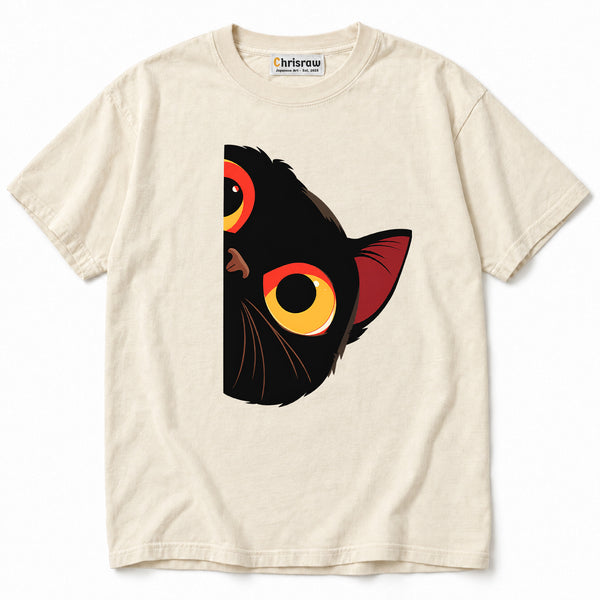 Chrisraw Nekome Unisex Comfort T-Shirt — Black Cat Big Eyes Print