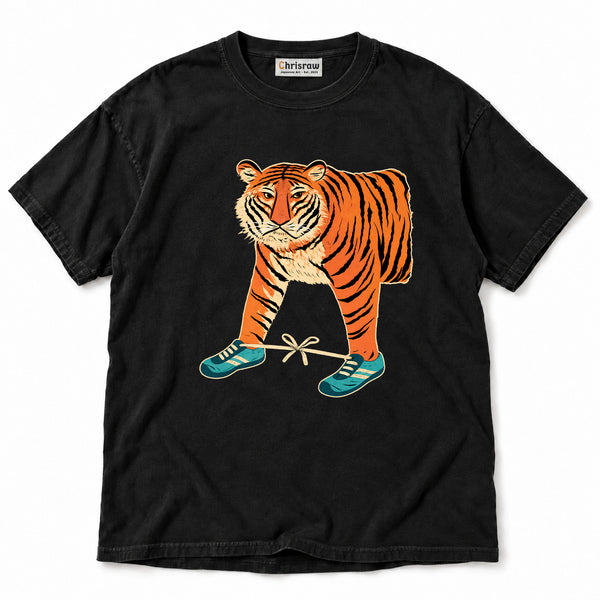 Chrisraw Kutsu Tora Unisex Comfort T-Shirt — Tiger in Sneakers Print