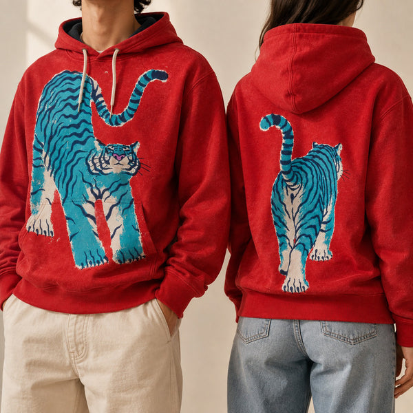 Chrisraw Aotora Hoodie — Blue Tiger Risograph Print
