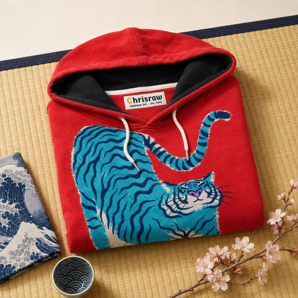 Chrisraw Aotora Hoodie — Blue Tiger Risograph Print