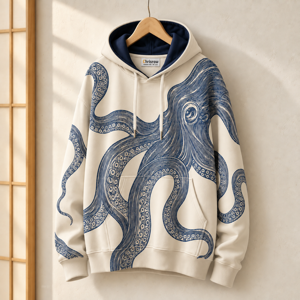 Chrisraw Odako Hoodie — Giant Octopus Linocut Print