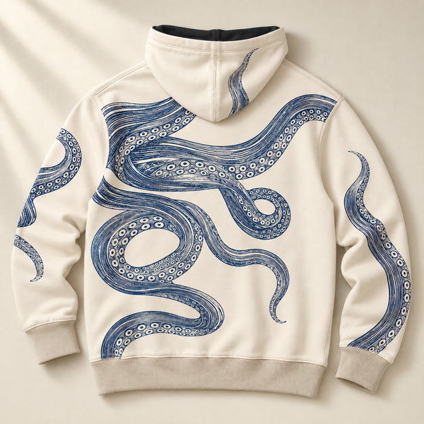 Chrisraw Odako Hoodie — Giant Octopus Linocut Print