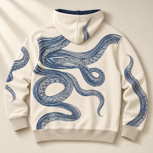 Chrisraw Odako Hoodie — Giant Octopus Linocut Print