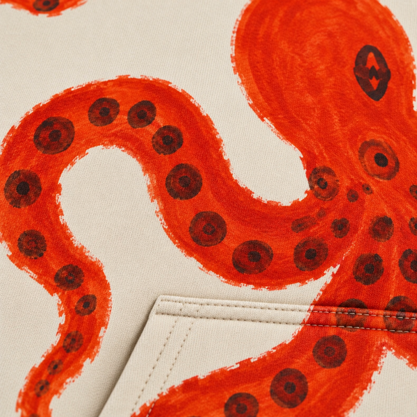 Chrisraw Beni Odako Hoodie — Crimson Octopus Hand-Painted Print