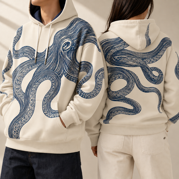 Chrisraw Odako Hoodie — Giant Octopus Linocut Print