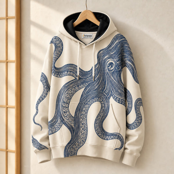 Chrisraw Odako Hoodie — Giant Octopus Linocut Print