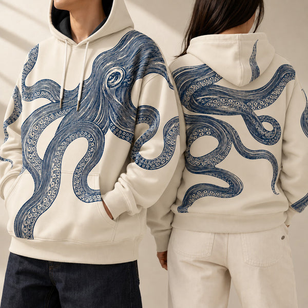 Chrisraw Odako Hoodie — Giant Octopus Linocut Print
