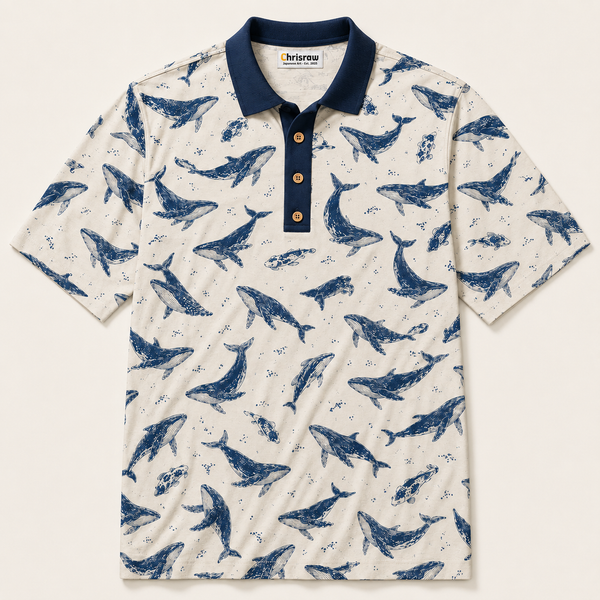 Chrisraw Kakushi Kujira Polo Shirt — Japanese Whale Micro Print