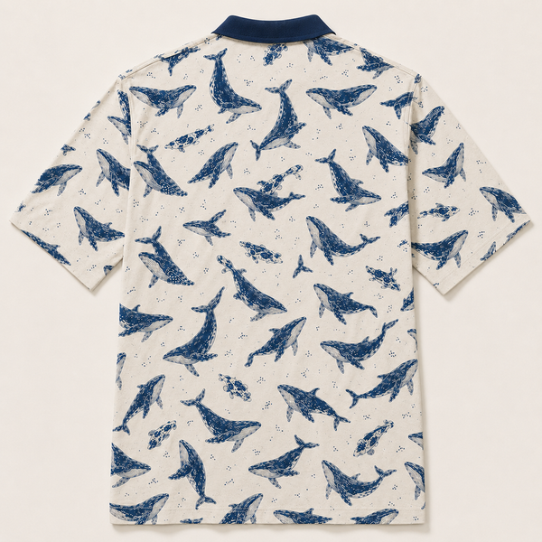 Chrisraw Kakushi Kujira Polo Shirt — Japanese Whale Micro Print