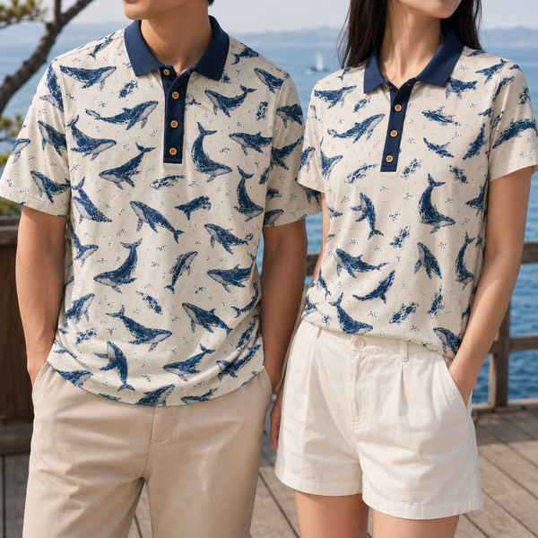 Chrisraw Kakushi Kujira Polo Shirt — Japanese Whale Micro Print
