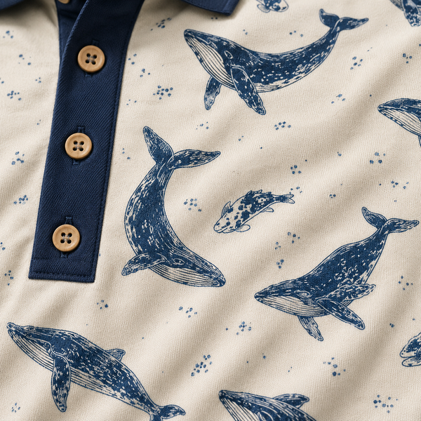 Chrisraw Kakushi Kujira Polo Shirt — Japanese Whale Micro Print