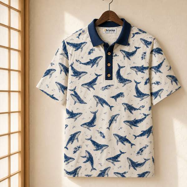 Chrisraw Kakushi Kujira Polo Shirt — Japanese Whale Micro Print