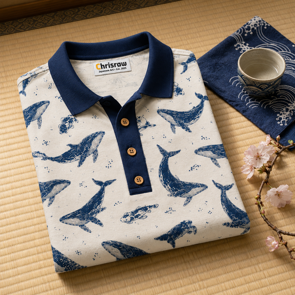 Chrisraw Kakushi Kujira Polo Shirt — Japanese Whale Micro Print