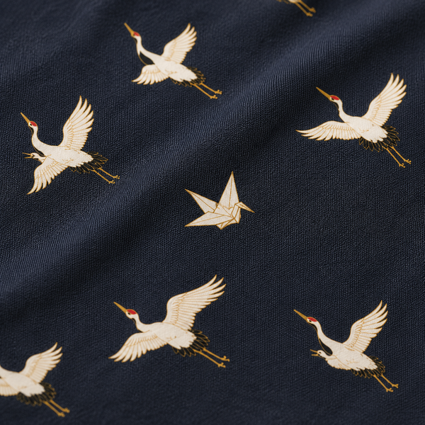 Chrisraw Kakushi Tsuru Polo Shirt — Japanese Crane Micro Print