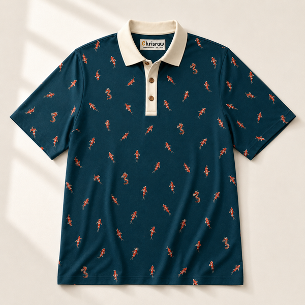 Chrisraw Kakushi Koi Polo Shirt — Japanese Koi Micro Print
