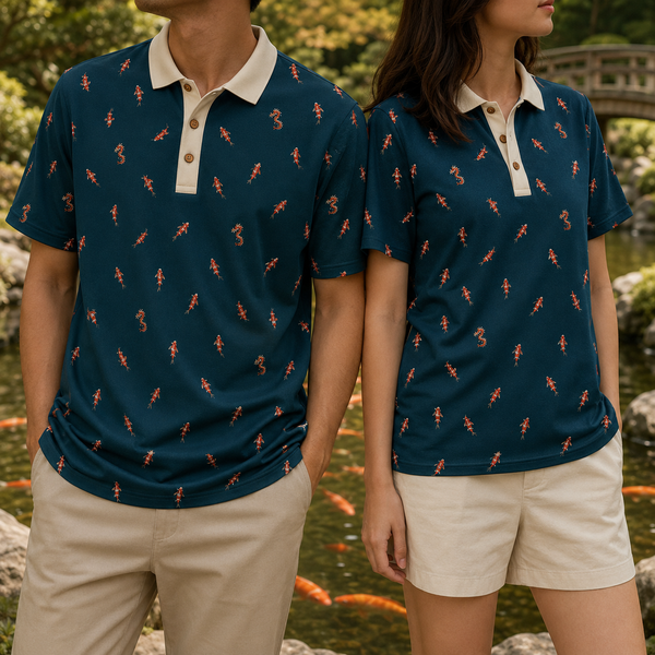 Chrisraw Kakushi Koi Polo Shirt — Japanese Koi Micro Print