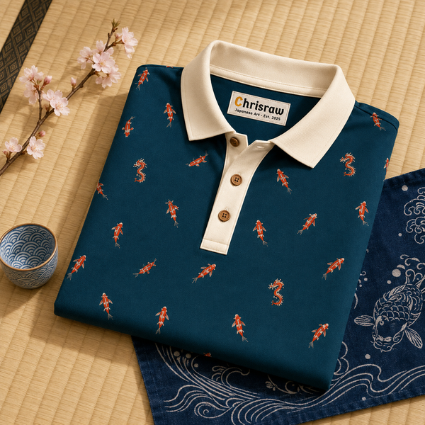 Chrisraw Kakushi Koi Polo Shirt — Japanese Koi Micro Print