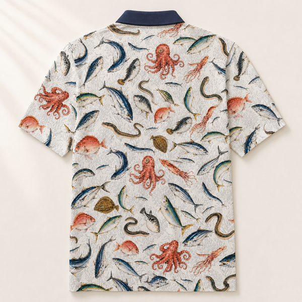 Chrisraw Sakana Polo Shirt — Japanese Fish Market Watercolor Print