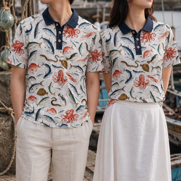 Chrisraw Sakana Polo Shirt — Japanese Fish Market Watercolor Print