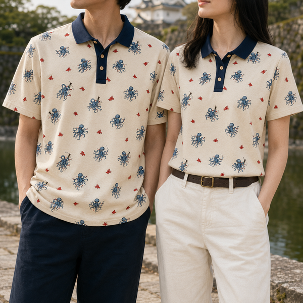 Chrisraw Kakushi Tako Polo Shirt Ivory — Japanese Octopus Micro Print