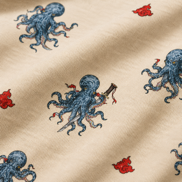 Chrisraw Kakushi Tako Polo Shirt Ivory — Japanese Octopus Micro Print