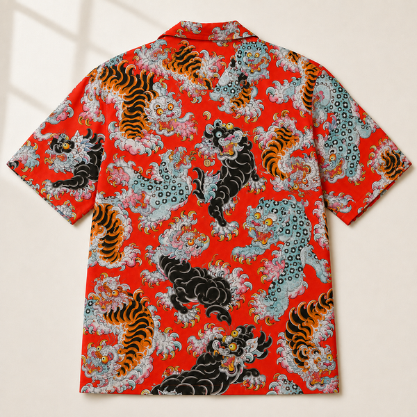 Chrisraw Shishi Ranbu Aloha Shirt — Japanese Guardian Lion Tattoo Print