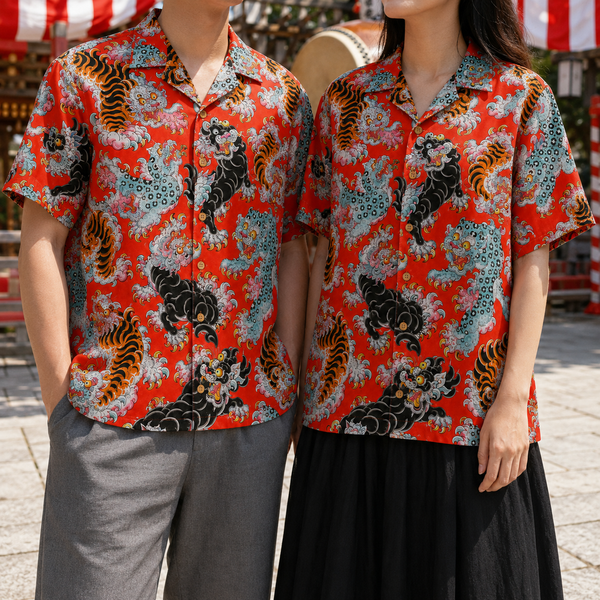 Chrisraw Shishi Ranbu Aloha Shirt — Japanese Guardian Lion Tattoo Print