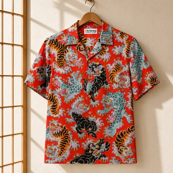 Chrisraw Shishi Ranbu Aloha Shirt — Japanese Guardian Lion Tattoo Print