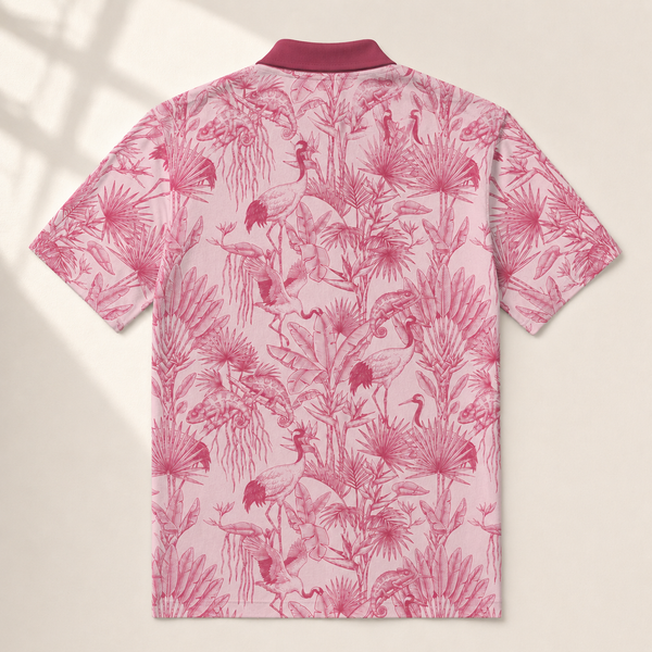 Chrisraw Tsuru Pink Polo Shirt — Japanese Crane Pink Toile Print