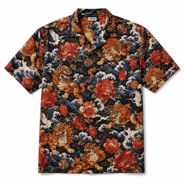 Shishi to Botan — Guardian Lion Aloha Shirt