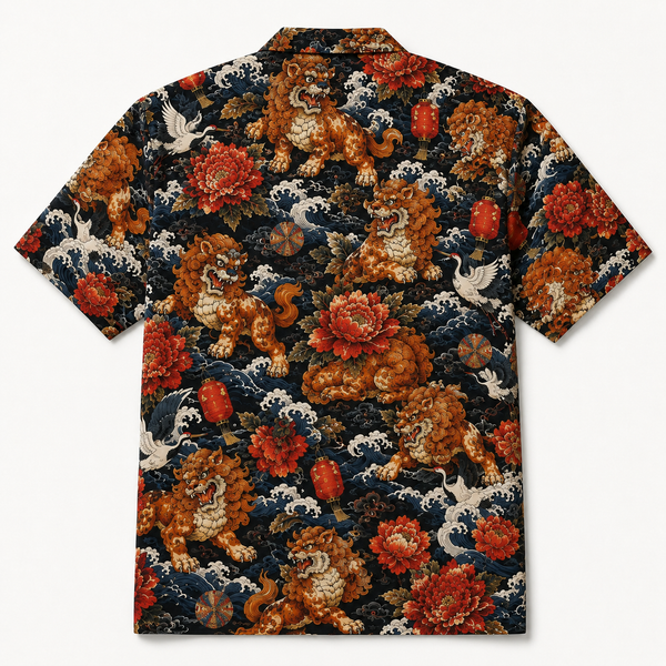 Shishi to Botan — Guardian Lion Aloha Shirt